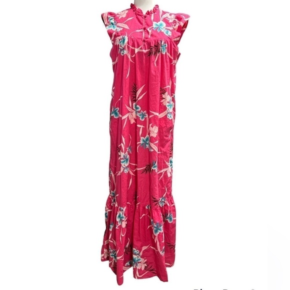 VINTAGE Hilo Hattie’s Pink Floral Hibiscus Maxi Hawaiian Dress - Picture 1 of 12